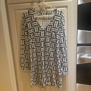 MAHI GOLD Black and White Geometric Midi Dress